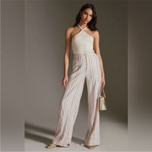 Anthropologie Maeve Wide Leg Linen Pinstripe Pants Size 6